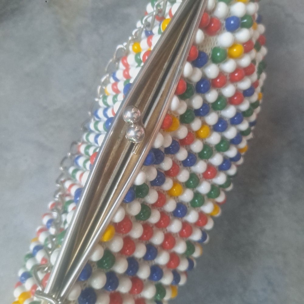 Vintage 1950's Bubble Beads Purse Yellow, Red, & Geen Handbag - Picture 7 of 12
